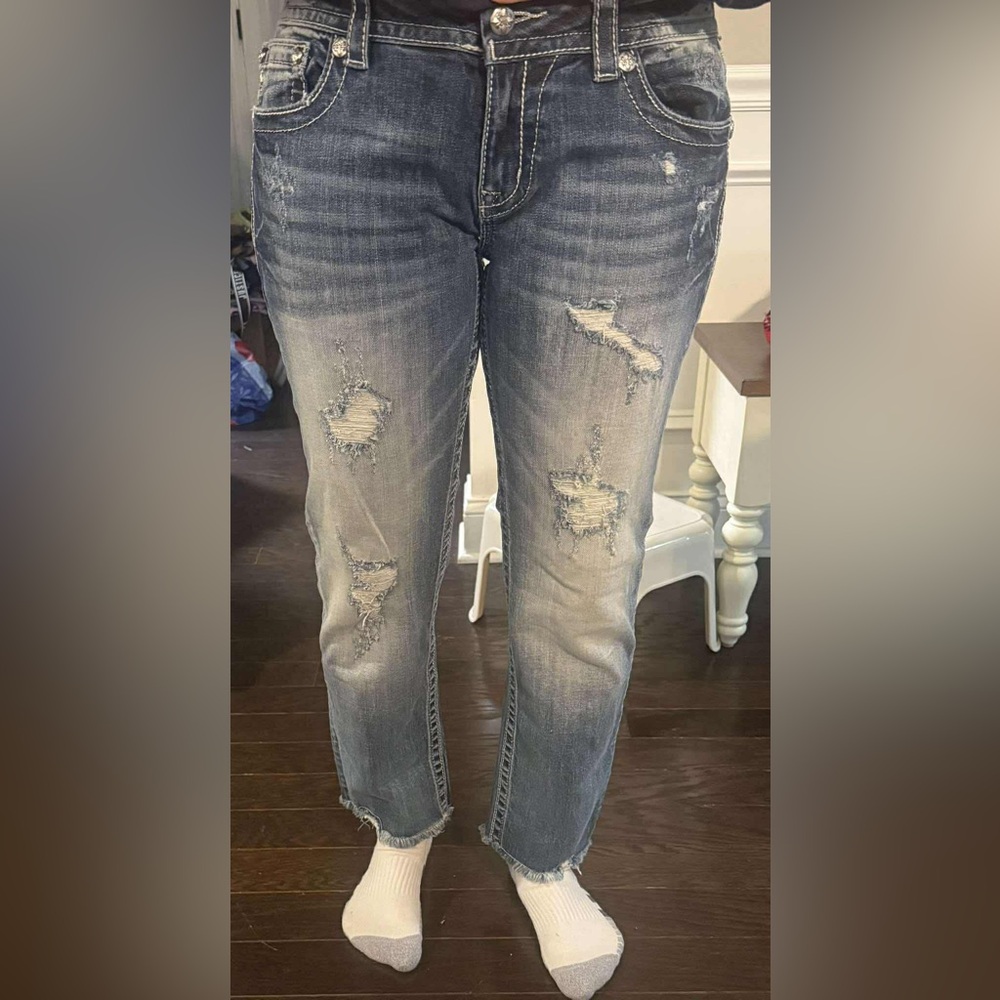 Miss Me Light Blue Distressed Cropped Jeans - Picture 3 of 4